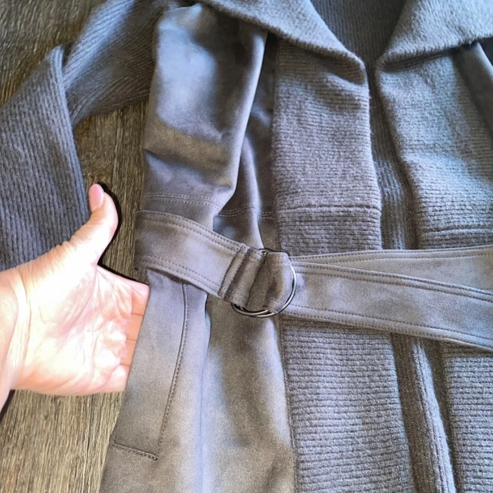 Ann Taylor size small sweater jacket with faux suede cardigan gray